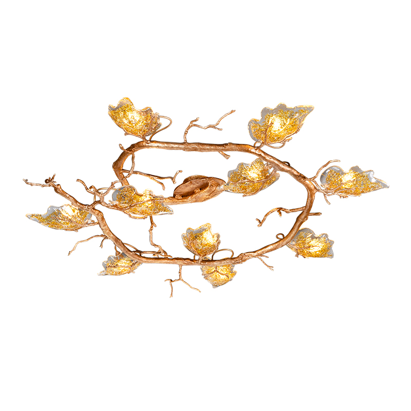 Copper glazed maple leaf ceiling lamp