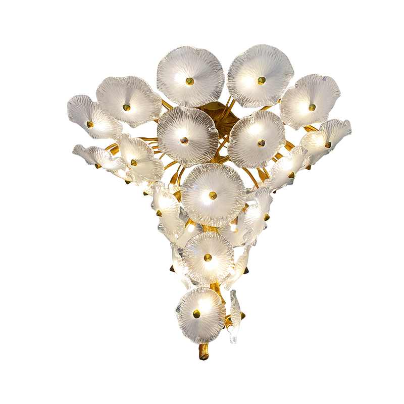 Copper and glass lotus leaf ceiling lamp