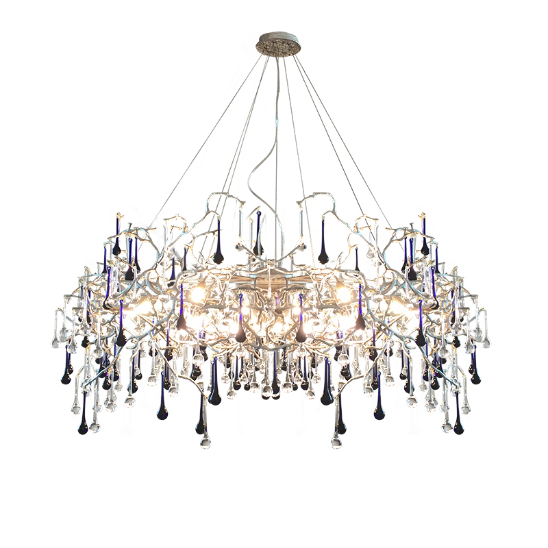 Silver and coloured crystal chandeliers