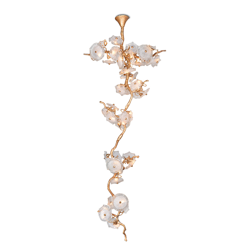  copper and glass lotus leaf stair lamp